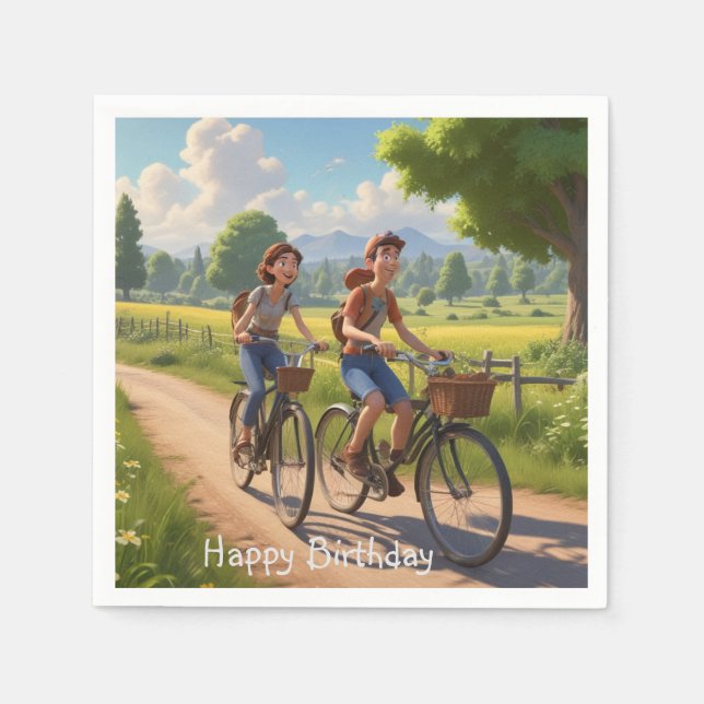 Servilleta De Papel Cumpleaños de la bicicleta (Anverso)