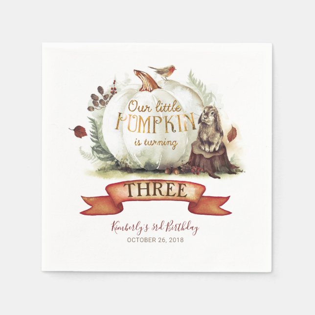 Servilleta De Papel Cumpleaños de la Calabaza de Oro y Blanco Caídos (Anverso)