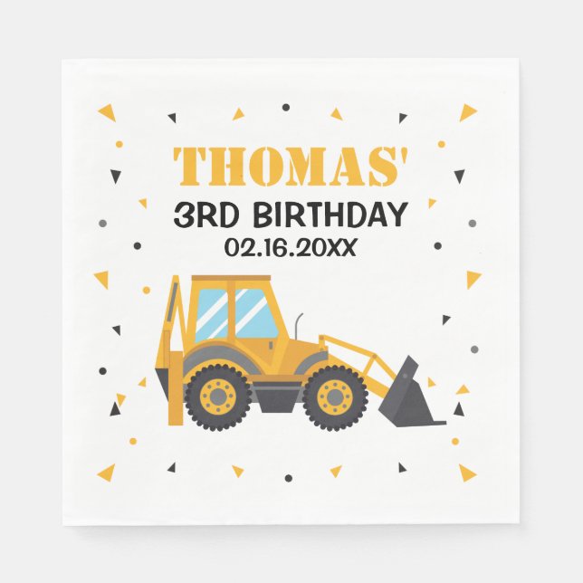 Servilleta De Papel Cumpleaños de la excavadora de construcción (Anverso)