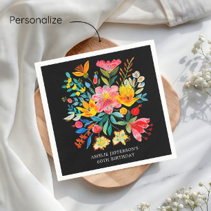 Servilleta De Papel Cumpleaños de la Fiesta Floral Brillante Mexicana