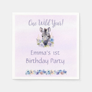 Servilleta De Papel Cumpleaños de la Floral Púrpura Zebra