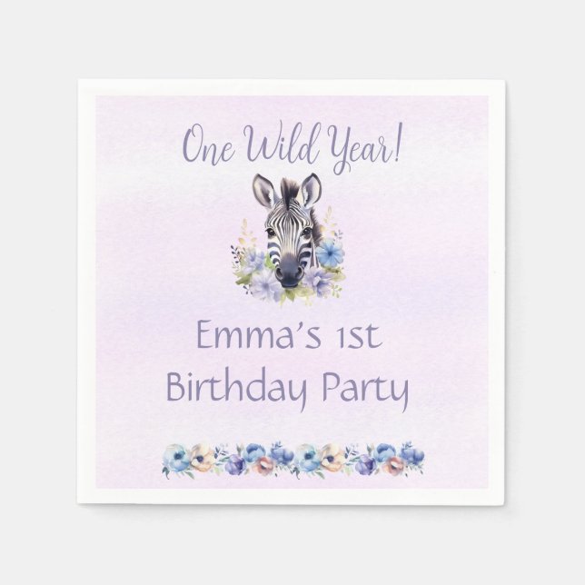 Servilleta De Papel Cumpleaños de la Floral Púrpura Zebra (Anverso)