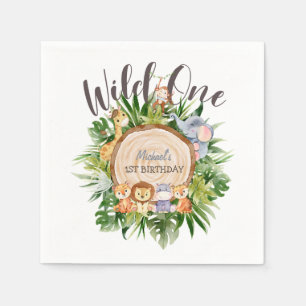 Servilleta De Papel Cumpleaños de la Madera de Animales Salvajes