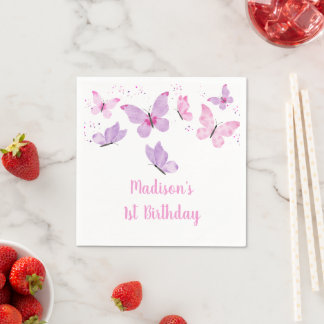 Servilleta De Papel Cumpleaños de la mariposa púrpura rosa