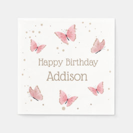 Servilleta De Papel Cumpleaños de la mariposa rosa