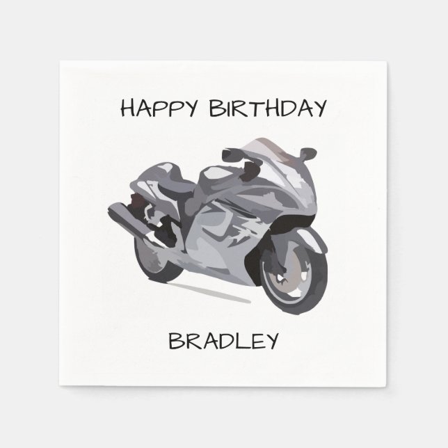 Servilleta De Papel Cumpleaños de la motocicleta gris (Anverso)