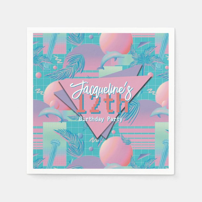 Servilleta De Papel Cumpleaños de la ola de vapor azul de verano (Anverso)