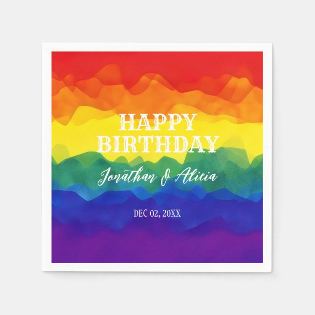 Servilleta De Papel Cumpleaños de la Pareja Arcoiris Colorida (Anverso)