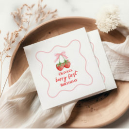 Servilleta De Papel Cumpleaños de la primera fresa de Berry lazo rosa