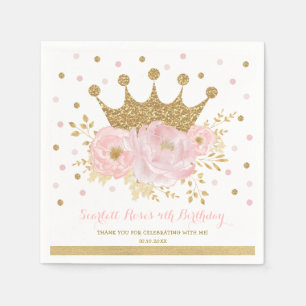 Servilleta De Papel Cumpleaños de la princesa floral rosa de la coron
