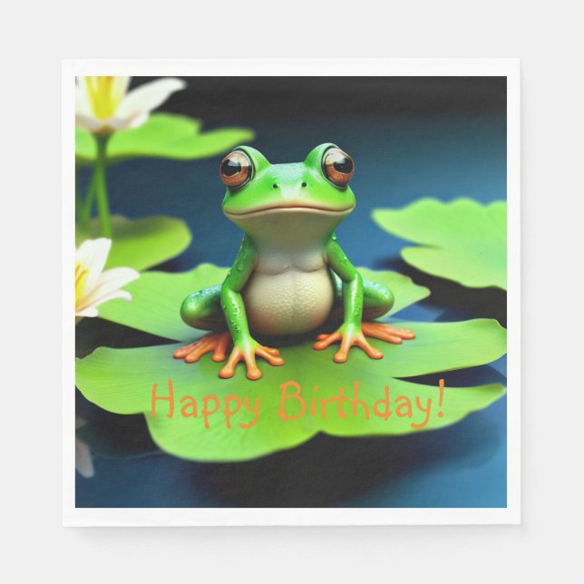 Servilleta De Papel Cumpleaños de la Rana Adorable (Anverso)