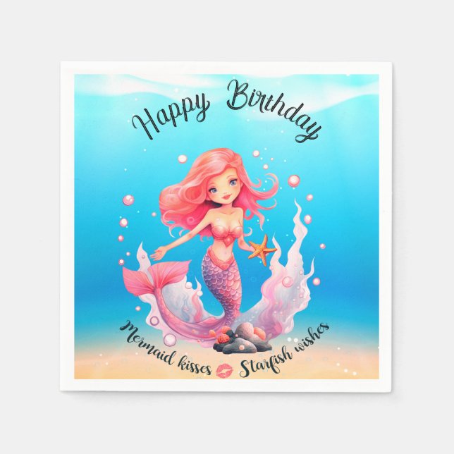 Servilleta De Papel Cumpleaños de la sirena (Anverso)