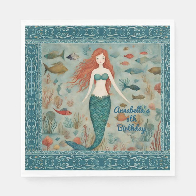 Servilleta De Papel Cumpleaños de la sirena (Anverso)