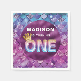 Servilleta De Papel Cumpleaños de la Sirena Azul Rosa Personalizado