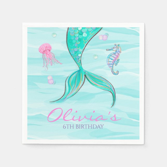 Servilleta De Papel Cumpleaños de la Sirena bajo el mar (Anverso)