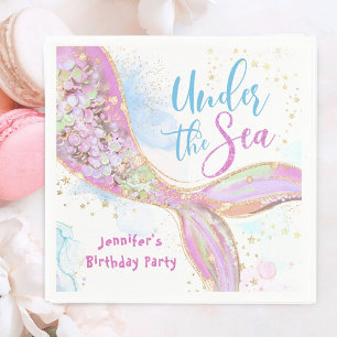 Servilleta De Papel Cumpleaños De La Sirena Bajo El Mar Rosa