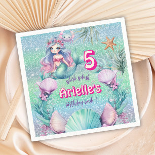 Servilleta De Papel cumpleaños de la sirena morada purpurina