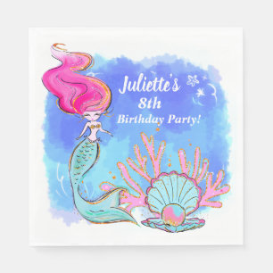 Servilleta De Papel Cumpleaños De La Sirena Y Pearl Clam