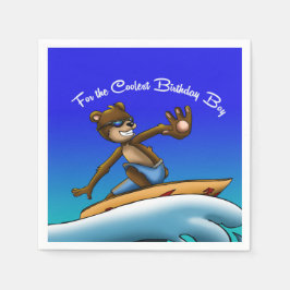 Servilleta De Papel Cumpleaños de la Surfista del Oso