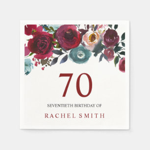 Servilleta De Papel Cumpleaños de las flores del rojo de Boho Bordo