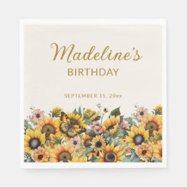 Servilleta De Papel Cumpleaños de las mujeres de las mariposas Sunflow