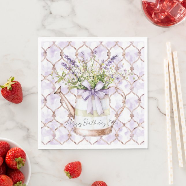 Servilleta De Papel Cumpleaños de lazo de flores de lavanda (In situ)