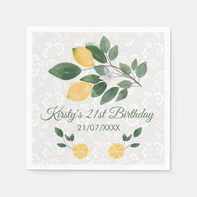 Servilleta De Papel Cumpleaños de limones sicilianos acuarela (Anverso)