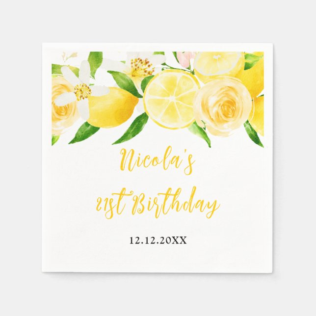 Servilleta De Papel Cumpleaños de limones y follaje (Anverso)