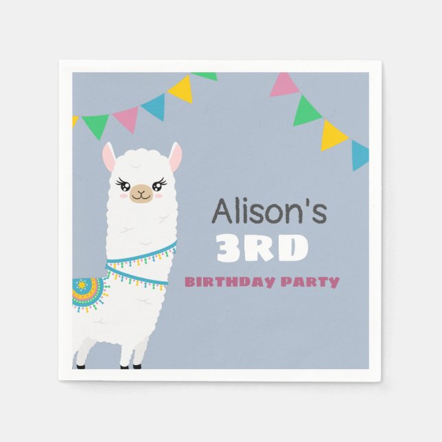 Servilleta De Papel Cumpleaños de Llama (Anverso)