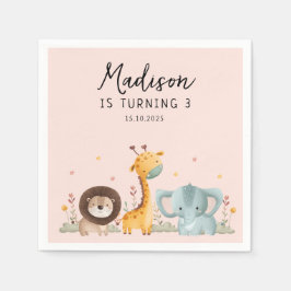 Servilleta De Papel Cumpleaños de los Animales Salvajes Girly Fiesta