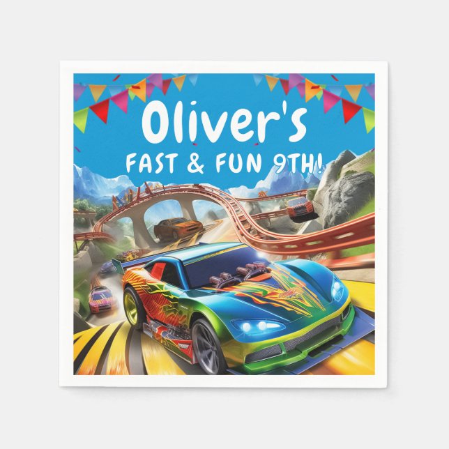 Servilleta De Papel Cumpleaños de los Coches de Raza (Anverso)