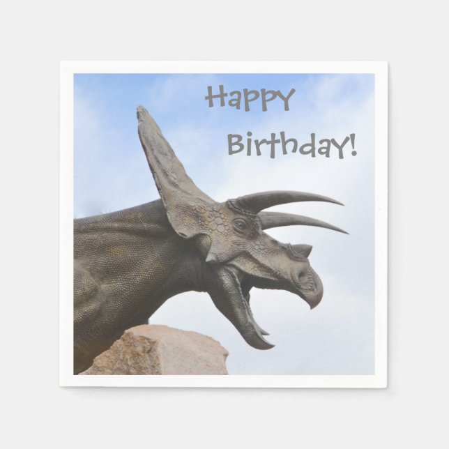 Servilleta De Papel Cumpleaños de los Dinosaurios de Triceratops (Anverso)