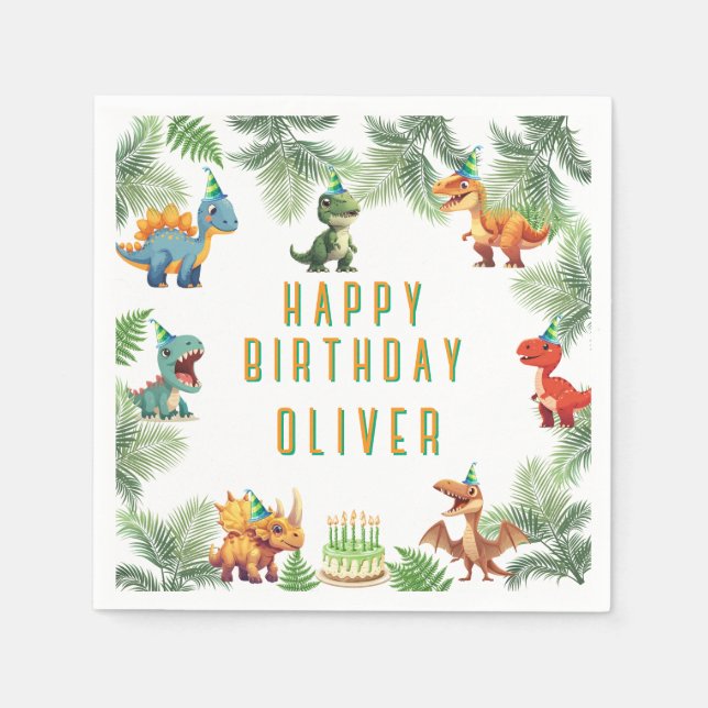 Servilleta De Papel Cumpleaños de los dinosaurios, servilletas t-rex d (Anverso)