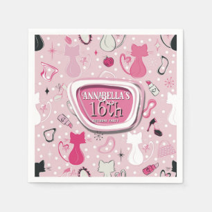 Servilleta De Papel Cumpleaños de los gatos de corazón rosado de media