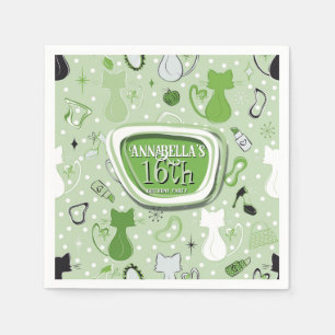 Servilleta De Papel Cumpleaños de los gatos del corazón verde de media