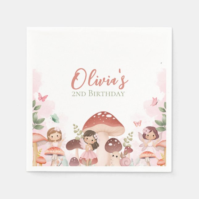 Servilleta De Papel Cumpleaños de los Hados, Bosque de Jardín Whimsica (Anverso)