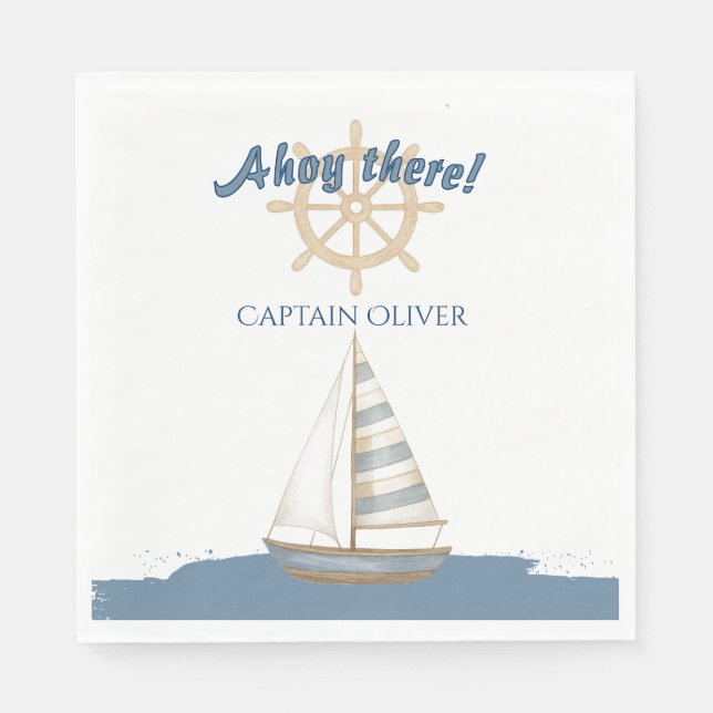 Servilleta De Papel Cumpleaños de los Niños Náuticos | Navy Blue & Whi (Anverso)