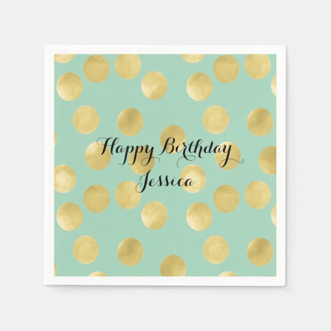 Servilleta De Papel Cumpleaños de los puntos de Mint y Gold Glitz (Anverso)