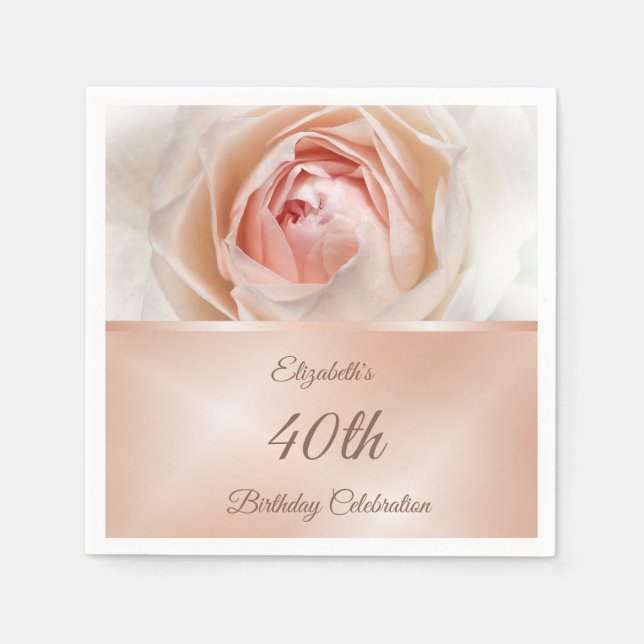 Servilleta De Papel Cumpleaños de los Rosas Rosas Gold (Anverso)