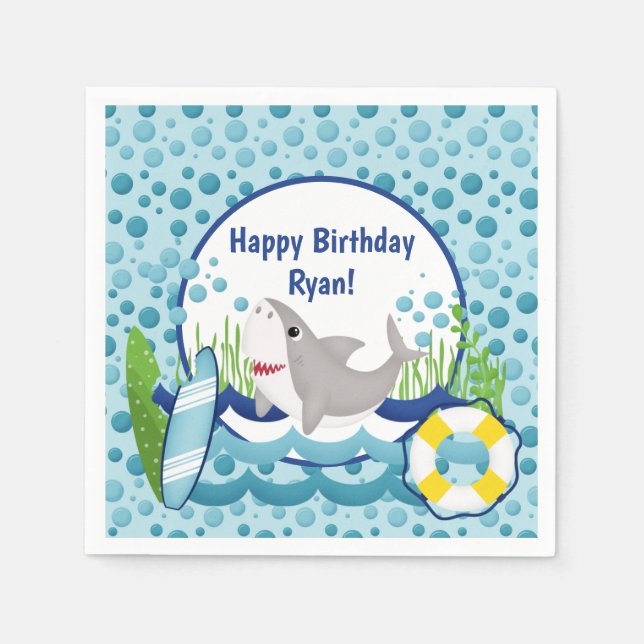 Servilleta De Papel Cumpleaños de los Tiburones (Anverso)