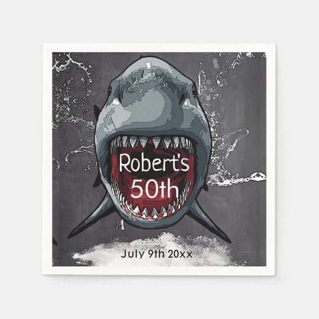 Servilleta De Papel Cumpleaños de los tiburones, ataque de tiburones, (Anverso)