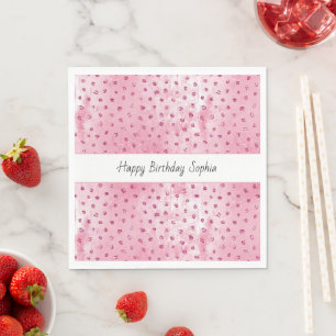 Servilleta De Papel Cumpleaños de lunares rosados con brillo