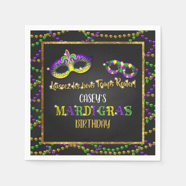 Servilleta De Papel Cumpleaños de Mardi Gras (Anverso)