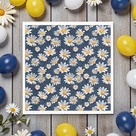 Servilleta De Papel Cumpleaños de margaritas sobre mezclilla azul