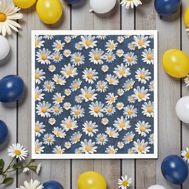 Servilleta De Papel Cumpleaños de margaritas sobre mezclilla azul (Subido por el creador)