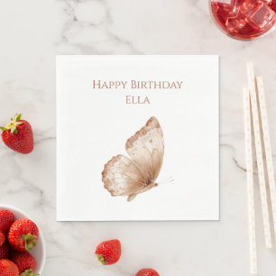 Servilleta De Papel Cumpleaños de Mariposa Crema Marrón