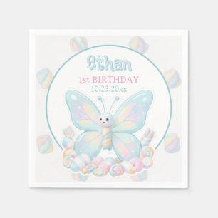 Servilleta De Papel Cumpleaños de Mariposa de Algodón de Azúcar Azul