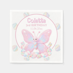 Servilleta De Papel Cumpleaños de Mariposa de Fresa Rosa