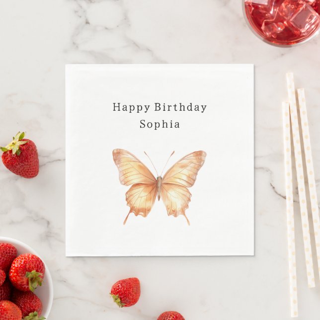 Servilleta De Papel Cumpleaños de Mariposa de Melocotón (In situ)