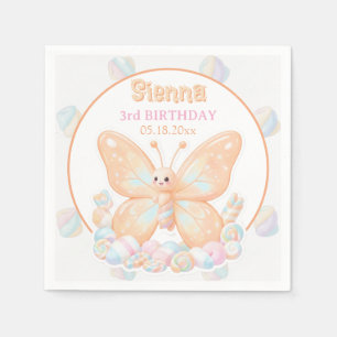 Servilleta De Papel Cumpleaños de Mariposa de Sorbete de Melocotón